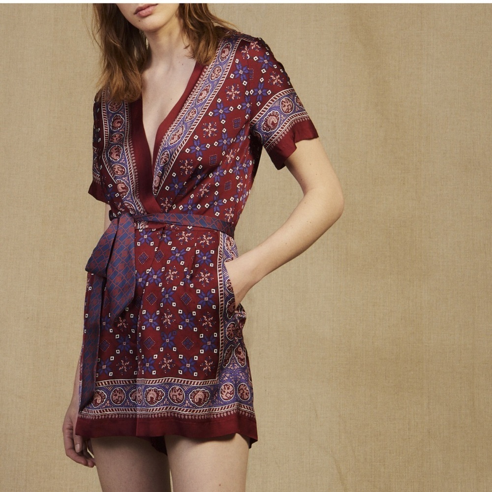 Sandro Paris Dilone Wrap-Effect Printed Voile Playsuit